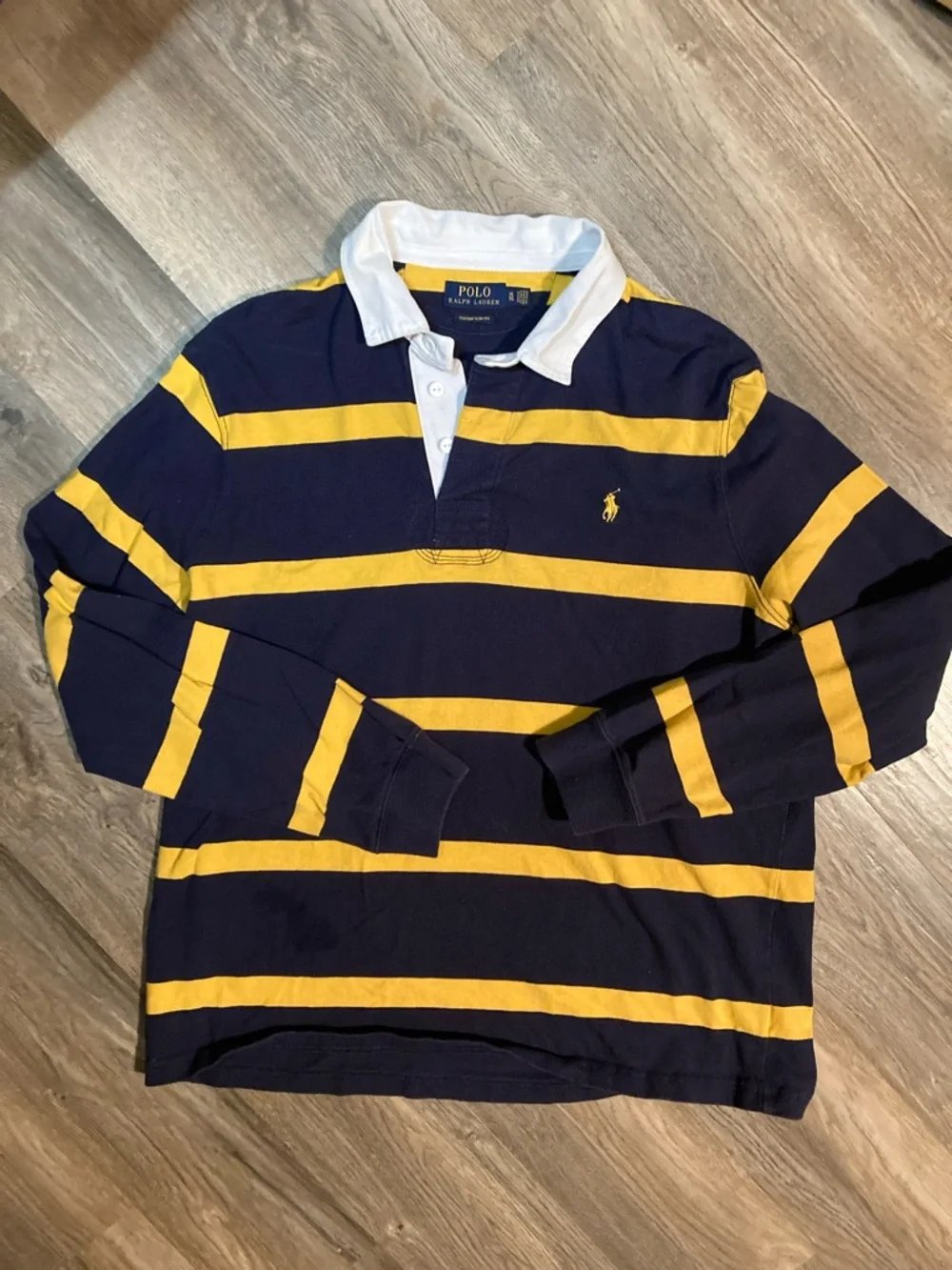 Polo Ralph Lauren Navy and Yellow Striped Rugby Shirt